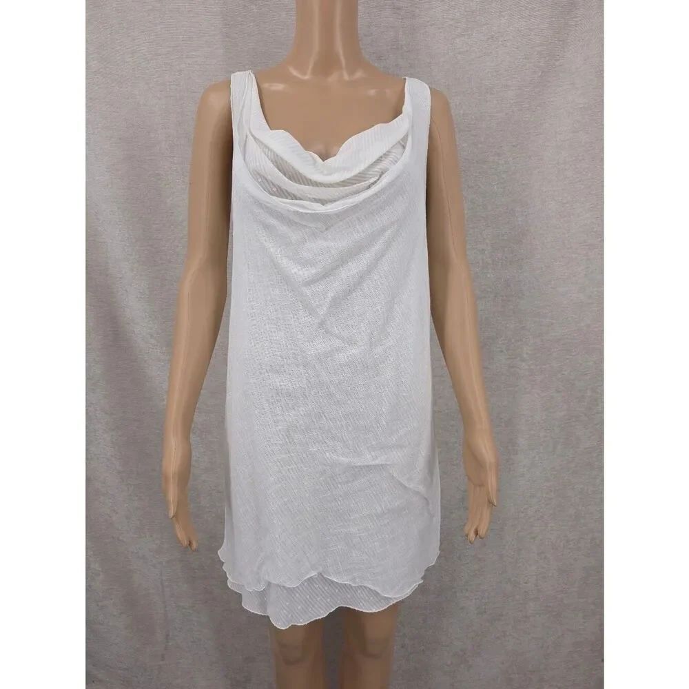 Finley Cotton Layered Textured White Sleeveless Drape Cowl Neck Tunic